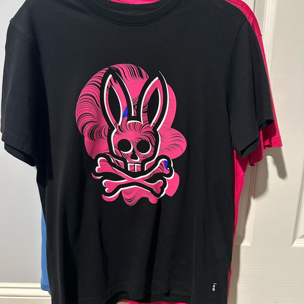 Psycho Bunny Black and Pink Graphic Tee